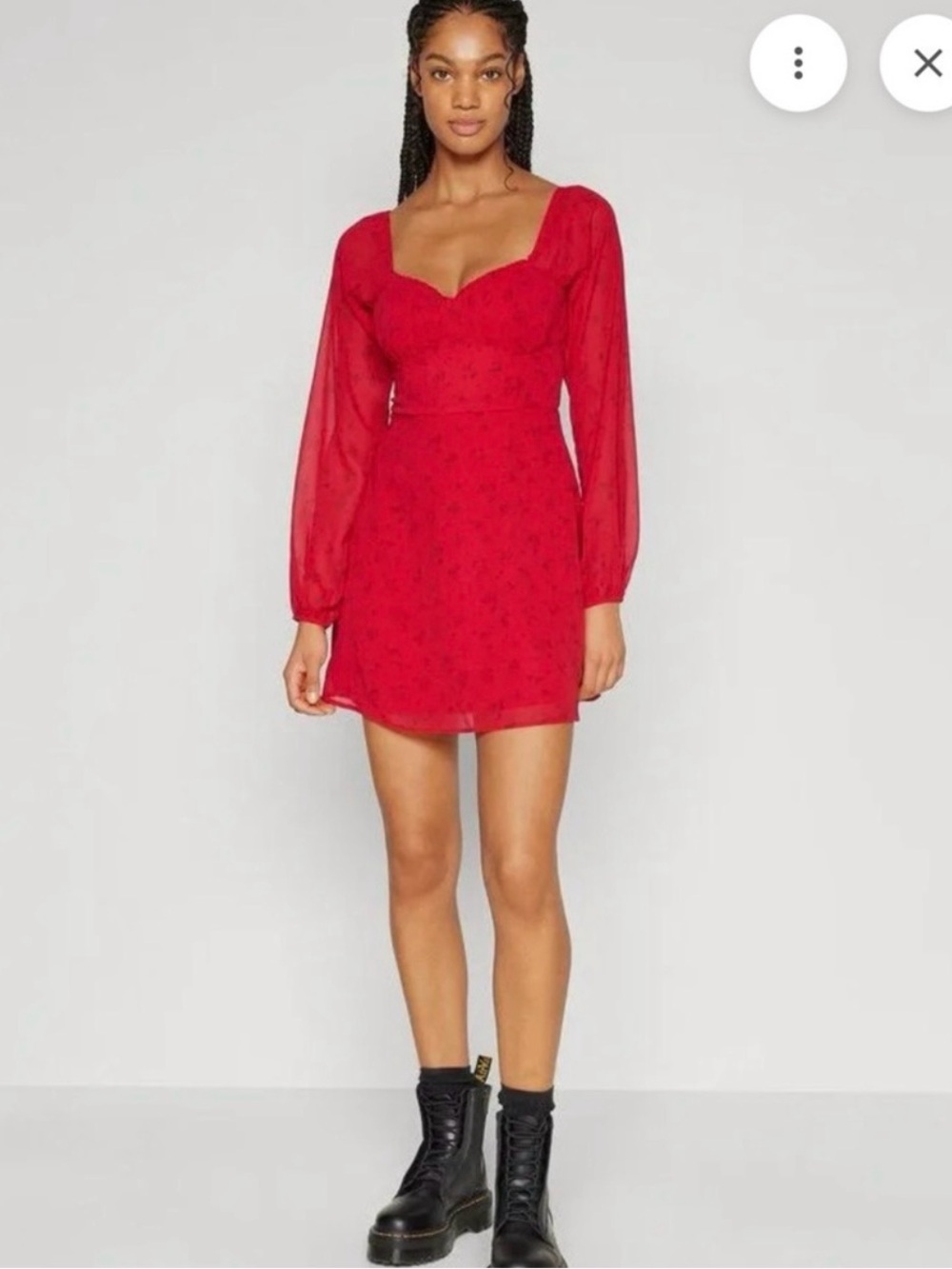 Hollister Red Floral Ruched Dress XXS - Picture 3 of 7